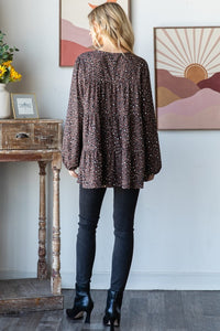 Thumbnail for Heimish Leopard  Long Sleeve Tiered Blouse