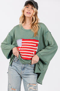 Thumbnail for SAGE + FIG Full Size American Flag Patch Drop Shoulder T-Shirt