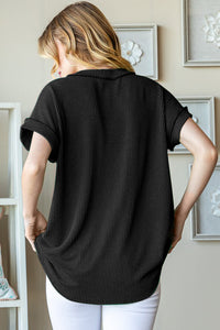 Thumbnail for Heimish Full Size Front Pocket Short Sleeve Ribbed Top