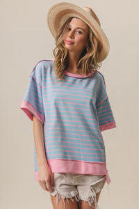 Thumbnail for BiBi Exposed Seam Stripe Contrast T-Shirt