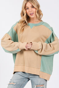 Thumbnail for SAGE + FIG Color Block Round Neck Sweatshirt