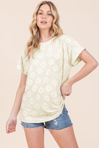 Thumbnail for BOMBOM Textured Floral Pattern Short Sleeve T-Shirt