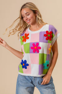 Thumbnail for BiBi Flower Patch Checkered Sweater Vest