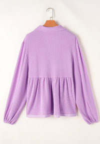 Thumbnail for Texture Collared Neck Long Sleeve Blouse