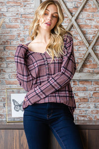 Thumbnail for Heimish Full Size Plaid V-Neck Long Sleeve Top