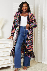 Thumbnail for Angel Wings Full Size Multicolored Open Front Fringe Hem Cardigan