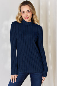 Thumbnail for Basic Bae Full Size Ribbed Mock Neck Long Sleeve T-Shirt