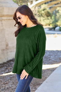 Thumbnail for Basic Bae Full Size Ribbed Round Neck Long Sleeve Knit Top