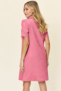 Thumbnail for Double Take Full Size Texture Collared Neck Short Sleeve Dress