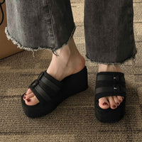 Thumbnail for Open Toe Wedge Suede Sandals