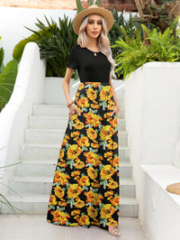 Thumbnail for Printed Round Neck Short Sleeve Maxi Dress