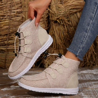 Thumbnail for Lace-Up Round Toe Flat Sneakers