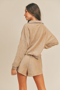 Thumbnail for MABLE Corduroy Half Zip Top and Shorts Set