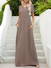 Thumbnail for Round Neck Short Sleeve Maxi Dress with Pockets