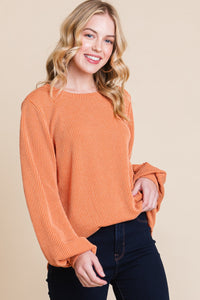 Thumbnail for BOMBOM Long Sleeve Curved Hem Ribbed T-Shirt