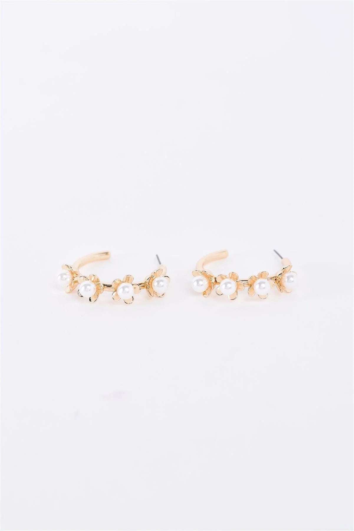 Gold & Pearl Flower Hoop Earrings