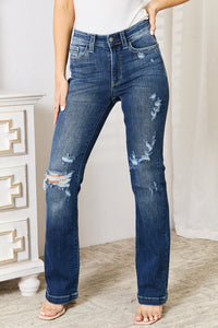 Thumbnail for Judy Blue Full Size Mid Rise Hand Sand & Destroy Bootcut Jeans