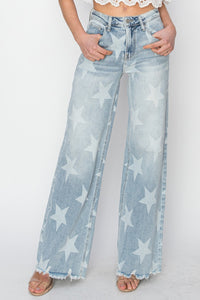 Thumbnail for RISEN Full Size Raw Hem Star Wide Leg Jeans