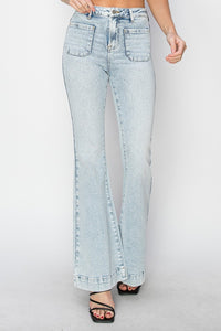 Thumbnail for Risen Full Size High Rise Front Patch Pocket Flare Jeans