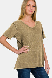 Thumbnail for Zenana Washed Short Sleeve V-Neck T-Shirt