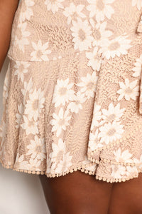 Thumbnail for Double Take Floral Lace Pompom Detail Tie-Waist Flutter Sleeve Dress