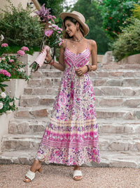 Thumbnail for Tassel Printed V-Neck Maxi Dress