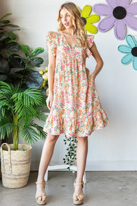 Thumbnail for Heimish Full Size Floral Ruffled V-Neck Dress