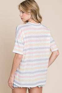 Thumbnail for BOMBOM Striped V-Neck Short Sleeve T-Shirt