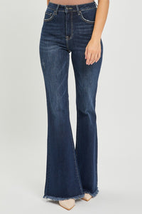 Thumbnail for RISEN High Waist Raw Hem Flare Jeans