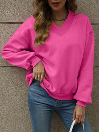 Thumbnail for V-Neck Long Sleeve Dropped Shoulder Sweatshirt