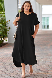 Thumbnail for Plus Size V-Neck Short Sleeve Maxi Dress