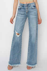 Thumbnail for RISEN Mid Rise Button Fly Wide Leg Jeans