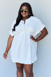 Thumbnail for Ninexis Out Of Time Full Size Ruffle Hem Dress with Drawstring Waistband in White