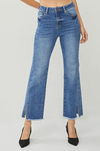 Thumbnail for RISEN High Waist Raw Hem Slit Straight Jeans