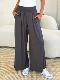 Thumbnail for Double Take Full Size Smocked Wide Waistband Wide Leg Pants