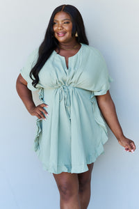 Thumbnail for Ninexis Out Of Time Full Size Ruffle Hem Dress with Drawstring Waistband in Light Sage