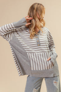 Thumbnail for BiBi Striped Thumbhole Long Sleeve Top