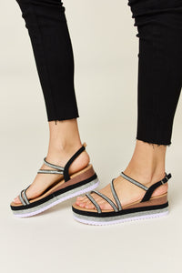 Thumbnail for Forever Link Rhinestone Strappy Wedge Sandals