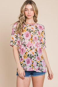 Thumbnail for BOMBOM Floral Round Neck T-Shirt