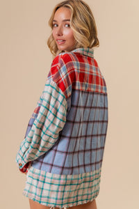 Thumbnail for BiBi Color Block Plaid Button Down Shirt