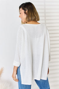 Thumbnail for Zenana Full Size Waffle Knit V-Neck Long Sleeve Slit Top