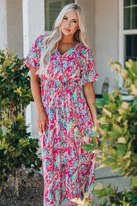 Thumbnail for Multicolored V-Neck Maxi Dress