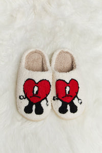 Thumbnail for Melody Love Heart Print Plush Slippers