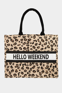 Thumbnail for Fame Letter Graphic Leopard Tote Bag