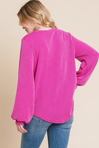 Thumbnail for BOMBOM Long Sleeve Curved Hem Ribbed T-Shirt