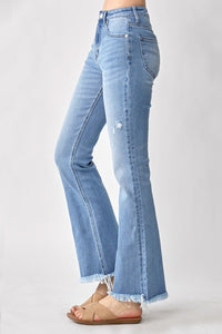 Thumbnail for RISEN High Rise Frayed Hem Bootcut Jeans