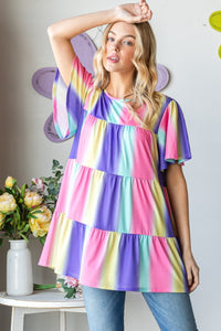 Thumbnail for Heimish Full Size Short Sleeve Striped Tiered Top