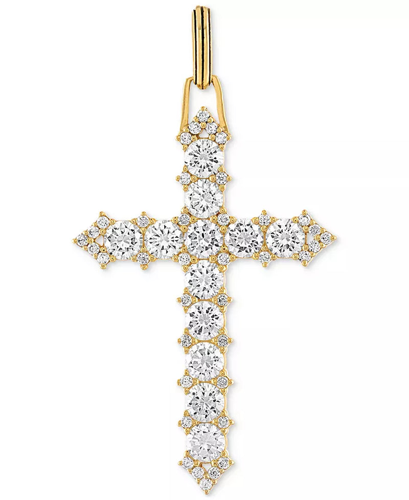 Cubic Zirconia Cross Pendant in 14K Gold-Plated Sterling Silver