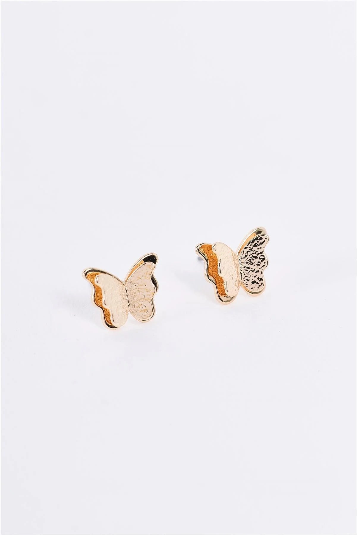 Gold Double-Wing Butterfly Small Stud Earrings