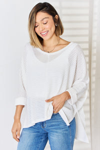 Thumbnail for Zenana Full Size Waffle Knit V-Neck Long Sleeve Slit Top